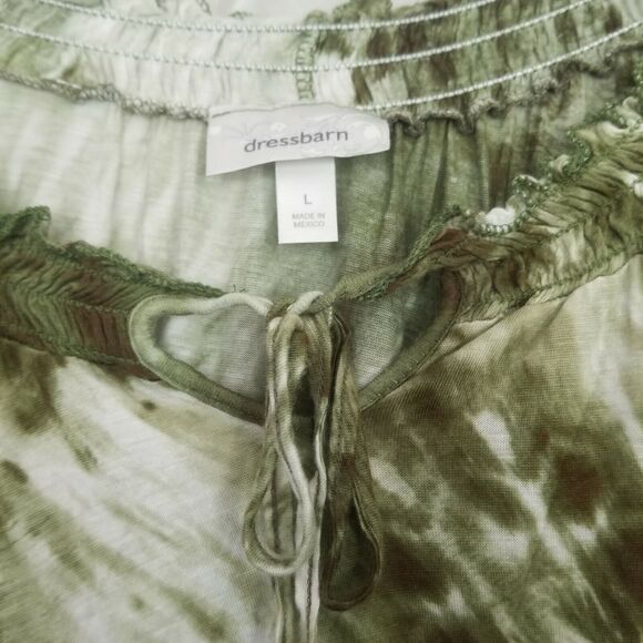 Dressbarn Boho Women Top Olive Green Tie Dye , elastic around neck - Size L - Picture 4 of 4